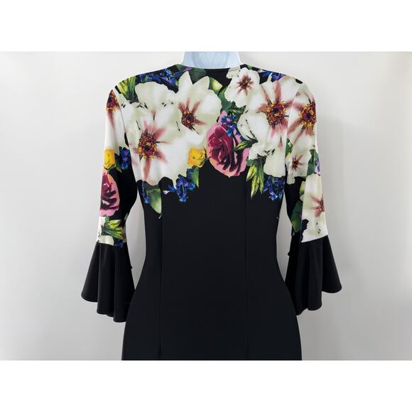 Joseph Ribkoff Women's Floral Faux Wrap Knit Dress Flutter Sleeve Size 6 - Picture 8 of 10